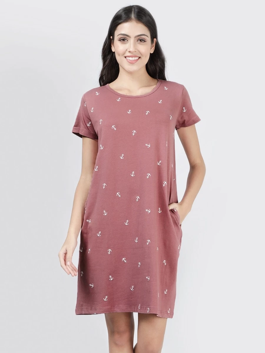 Shyaway Wild Orchid Anchor Printed Casual Sleep Tee 3 Shyaway Wild Orchid Anchor Printed Casual Sleep Tee