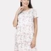 Shyaway White Pink Leaf Printed Casual Sleep Tee