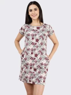 Shyaway White Floral Printed Casual Sleep Tee 7 Shyaway White Floral Printed Casual Sleep Tee -Shyaway dist1006 white front