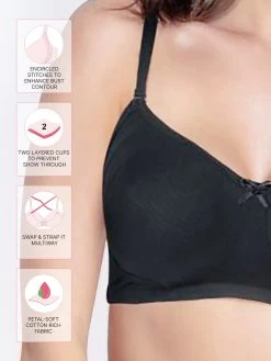 Susie Black Beauty Encircled Wirefree Full Coverage Everyday Bra -Shyaway ef003 blackbeauty fea