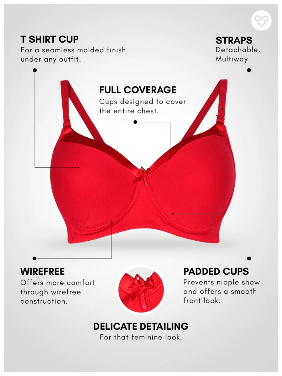 Susie Red Satin Neck Cotton Padded Everyday Bra 5 Susie Red Satin Neck Cotton Padded Everyday Bra - Image 3