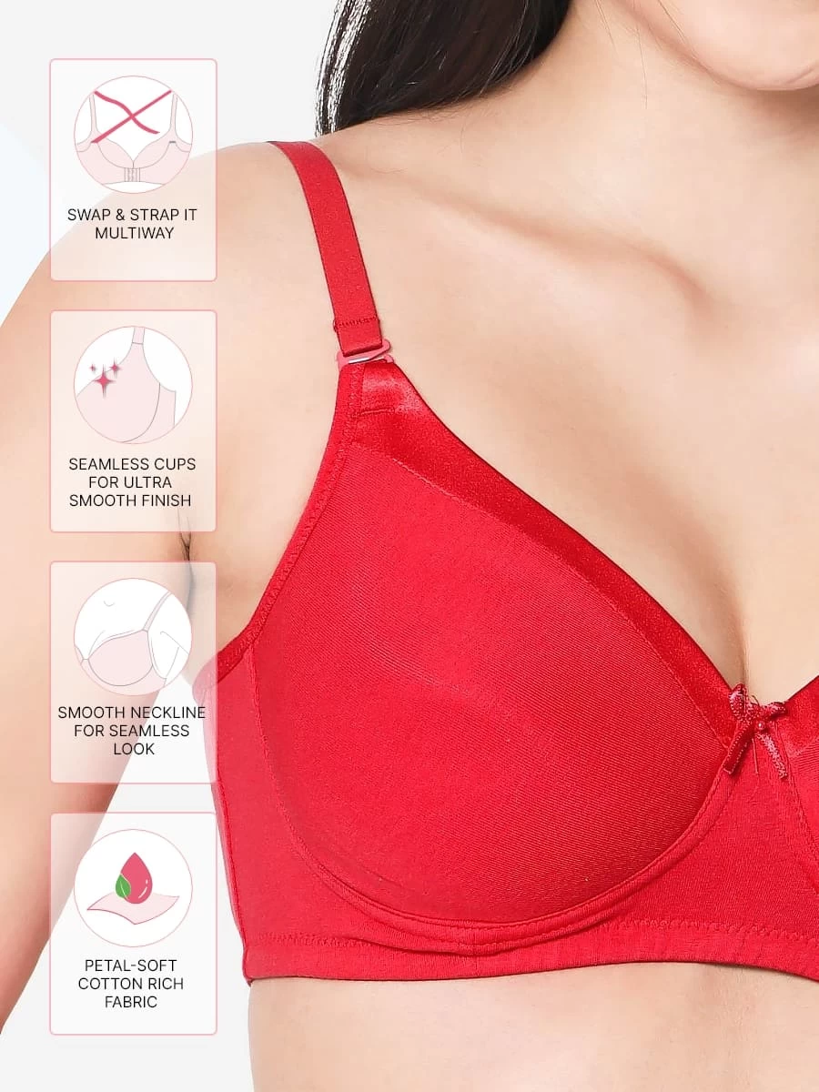 Susie Red Satin Neck Cotton Padded Everyday Bra 4 Susie Red Satin Neck Cotton Padded Everyday Bra - Image 2