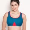 Susie Blue Contrast Neck Basic Cotton Moulded Sports Bra -Shyaway ef008 blue 01