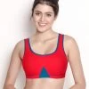 Susie Red Contrast Neck Basic Cotton Moulded Sports Bra -Shyaway ef008 red 01