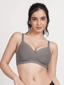 Susie Stormfront Grey Solid Cotton Padded Everyday Bra -Shyaway ef016 stormfrontgrey front