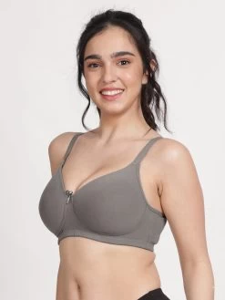Susie Stormfront Grey Solid Cotton Padded Everyday Bra -Shyaway ef016 stormfrontgrey side
