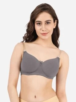 Susie Stormfront Grey Transparent Back Padded Everyday Bra -Shyaway ef022 stormfrontgrey front 2