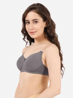 Susie Stormfront Grey Transparent Back Padded Everyday Bra -Shyaway ef022 stormfrontgrey side 2