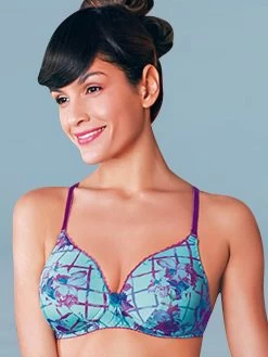 Enamor Blue Rose Print Padded Wirefree Bra