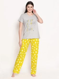 Shyaway Lemon Yellow Star Printed Pyjama Set