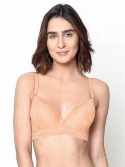 Susie Light Orange Lace Bridal Bra With Detachable Straps