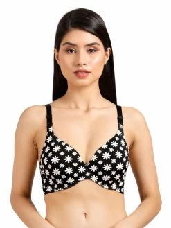 Shyaway HANA Black White Daisy Print Seamless T-Shirt Bra