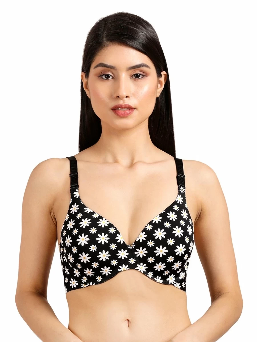 Shyaway HANA Black White Daisy Print Seamless T-Shirt Bra 3 Shyaway HANA Black White Daisy Print Seamless T-Shirt Bra