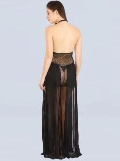 Shyle Black Halter Neck Babydoll With Pleats -Shyaway img1 2