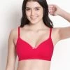Laavian Fushian Pink Contrast Neckline Non Padded Cotton Bra -Shyaway la004 fuschiapink 01