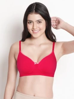 Laavian Fushian Pink Contrast Neckline Non Padded Cotton Bra