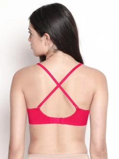 Laavian Fushian Pink Contrast Neckline Non Padded Cotton Bra -Shyaway la004 fuschiapink 04