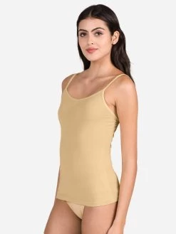 Susie Almond Buff V Neck Adjustable Strap Camisole -Shyaway lc002 almondbuff side