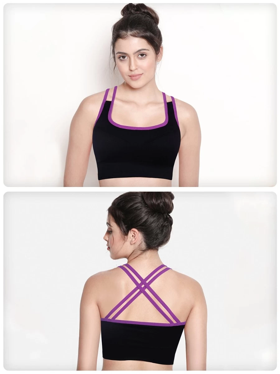 Shyle Black Purple Straps Sports Bra 3 Shyle Black Purple Straps Sports Bra