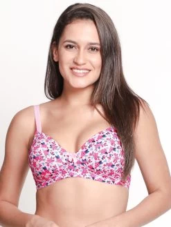Taabu Candy Pink Floral Printed Padded Wirefree T Shirt Bra