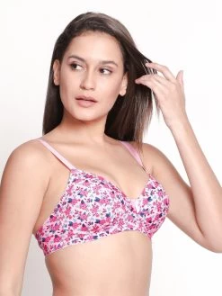 Taabu Candy Pink Floral Printed Padded Wirefree T Shirt Bra -Shyaway prtb001 candypink 02