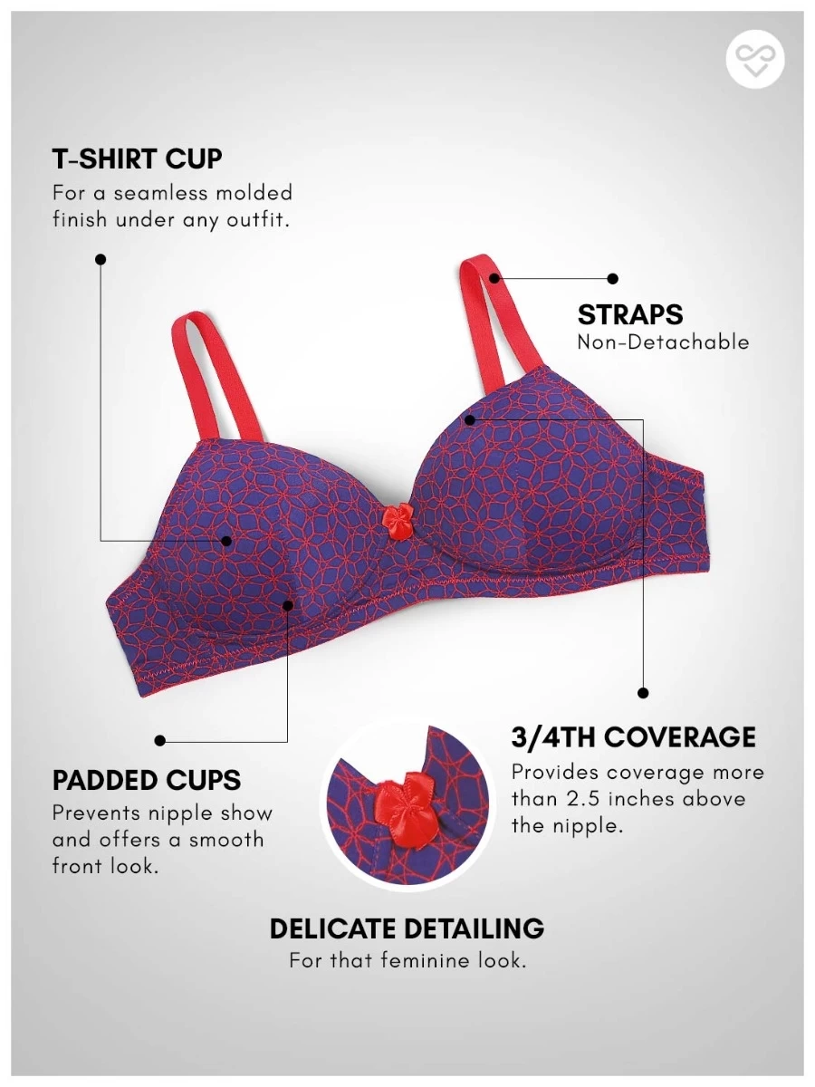 Taabu Ocean Blue Flower Print Padded Wirefree T Shirt Bra 5 Taabu Ocean Blue Flower Print Padded Wirefree T Shirt Bra - Image 3