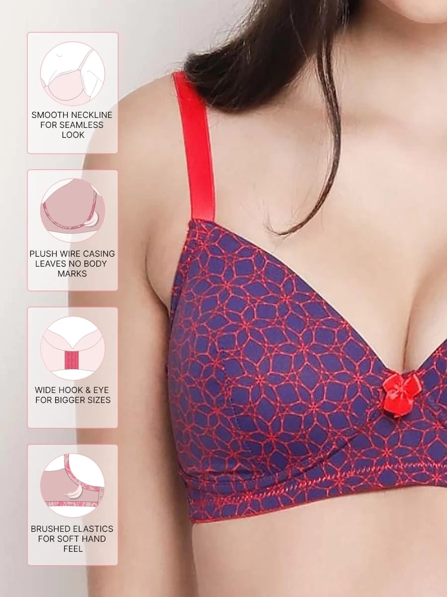 Taabu Ocean Blue Flower Print Padded Wirefree T Shirt Bra 4 Taabu Ocean Blue Flower Print Padded Wirefree T Shirt Bra - Image 2