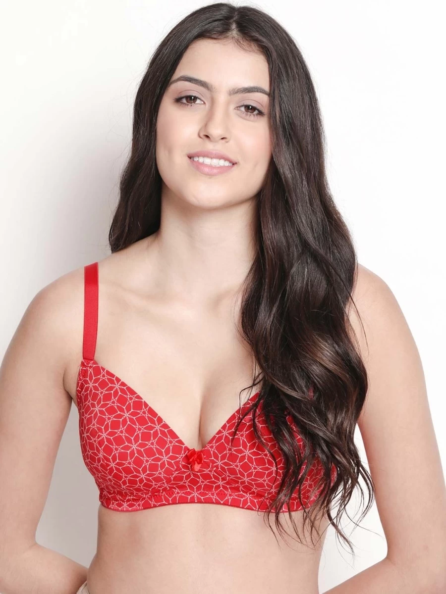 Taabu Fiery Red Flower Print Padded Wirefree T Shirt Bra 3 Taabu Fiery Red Flower Print Padded Wirefree T Shirt Bra
