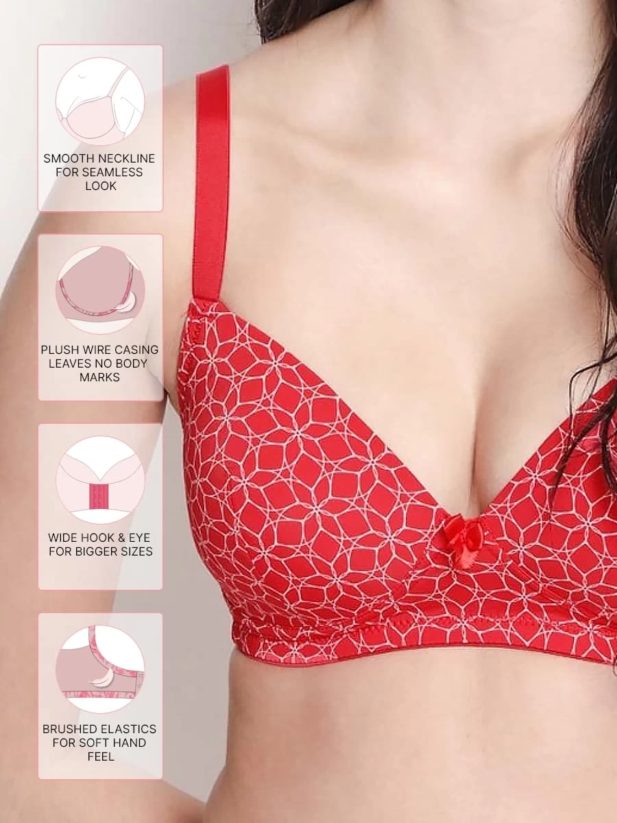 Taabu Fiery Red Flower Print Padded Wirefree T Shirt Bra 4 Taabu Fiery Red Flower Print Padded Wirefree T Shirt Bra - Image 2