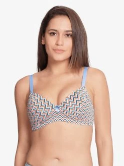 Taabu Delicate Blue Chevron Print Padded Wirefree T Shirt Bra