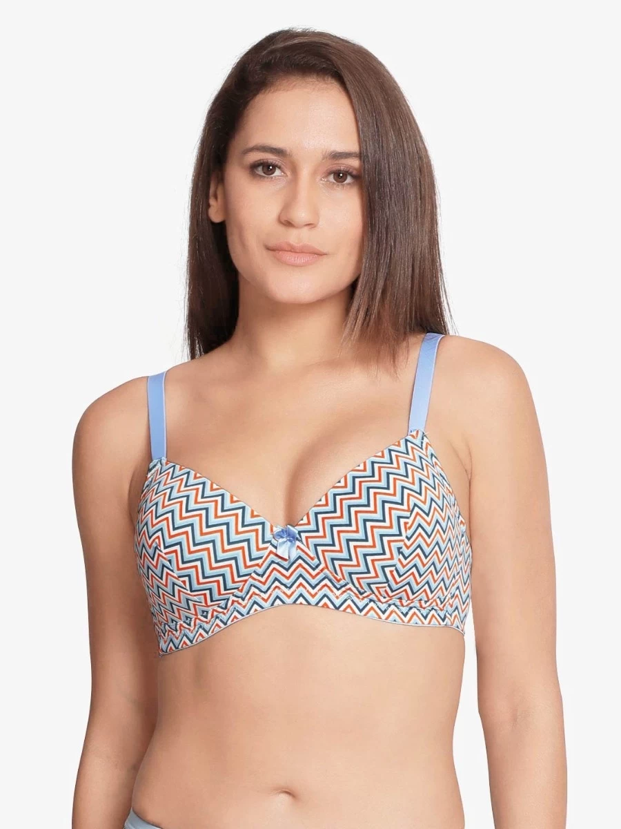 Taabu Delicate Blue Chevron Print Padded Wirefree T Shirt Bra 3 Taabu Delicate Blue Chevron Print Padded Wirefree T Shirt Bra
