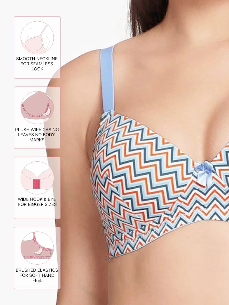 Taabu Delicate Blue Chevron Print Padded Wirefree T Shirt Bra 4 Taabu Delicate Blue Chevron Print Padded Wirefree T Shirt Bra - Image 2