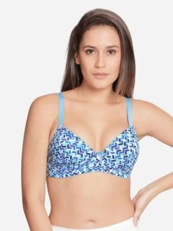 Taabu Ethereal Blue Geometric Print Padded Wirefree T Shirt Bra -Shyaway prtb013 etherealblue 01