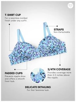 Taabu Ethereal Blue Geometric Print Padded Wirefree T Shirt Bra -Shyaway prtb013 etherealblue 05