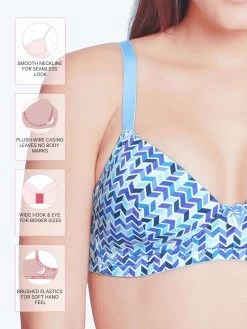 Taabu Ethereal Blue Geometric Print Padded Wirefree T Shirt Bra -Shyaway prtb013 etherealblue fea