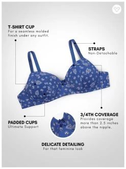 Taabu Surf Blue Paisley Print Padded Wirefree T Shirt Bra -Shyaway prtb016 surfblue 05