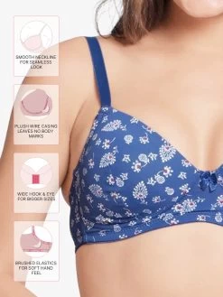 Taabu Surf Blue Paisley Print Padded Wirefree T Shirt Bra -Shyaway prtb016 surfblue fea