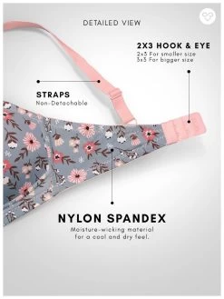 Taabu Monument Grey Floral Print Padded Wirefree T Shirt Bra -Shyaway prtb018 monumentgrey 06