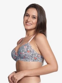 Taabu Monument Grey Floral Print Padded Wirefree T Shirt Bra -Shyaway prtb018 monumentgrey 02
