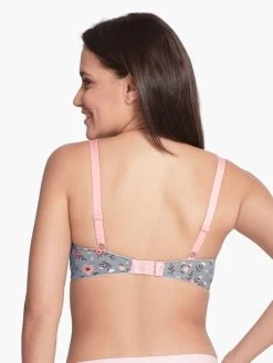 Taabu Monument Grey Floral Print Padded Wirefree T Shirt Bra -Shyaway prtb018 monumentgrey 04
