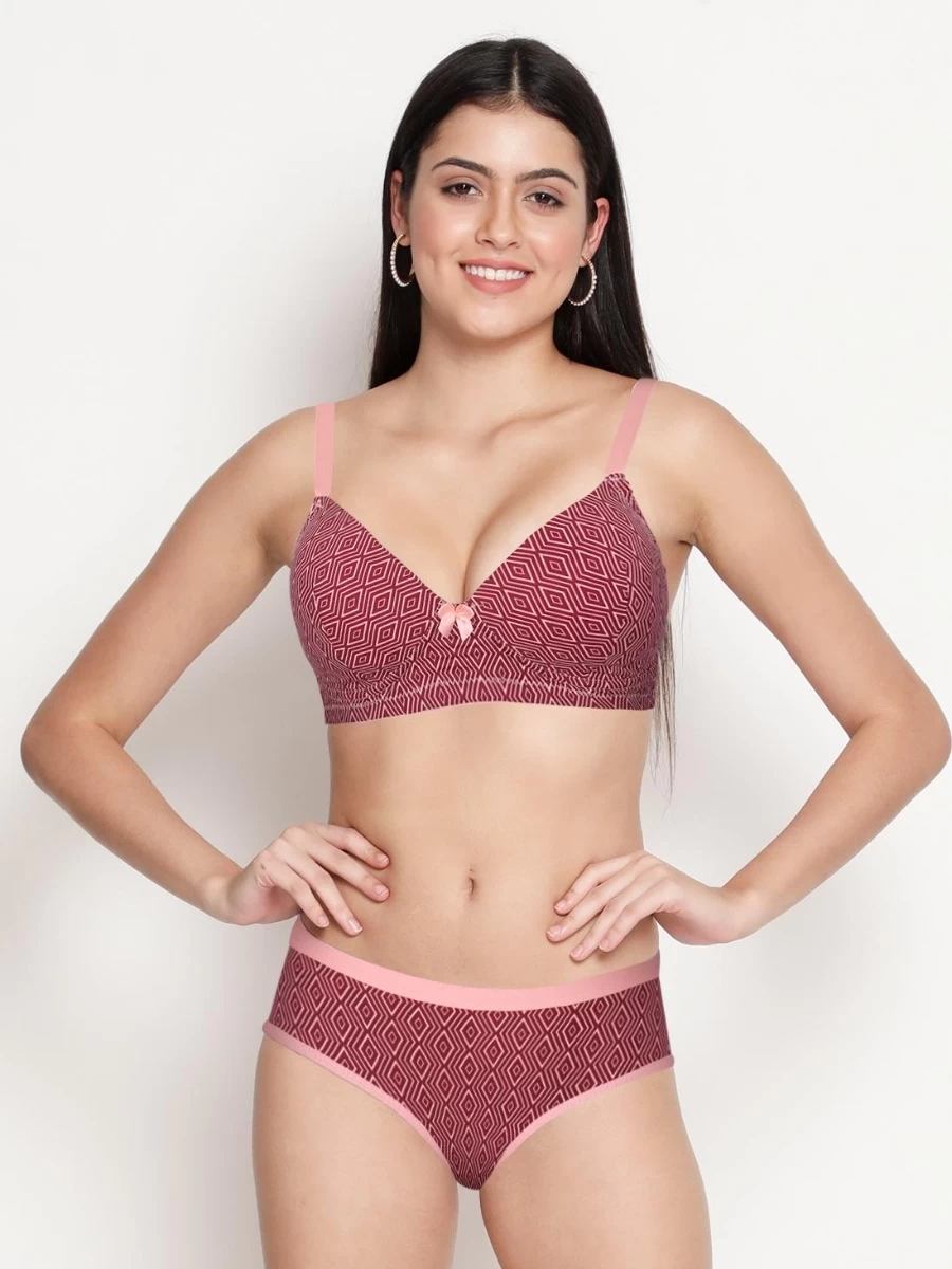 Taabu Cabernet Red Geometric Print Lingerie Set 3 Taabu Cabernet Red Geometric Print Lingerie Set