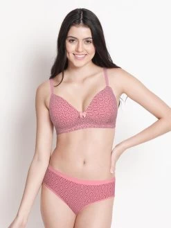 Taabu Pale Pink Diamond Geometric Print Lingerie Set
