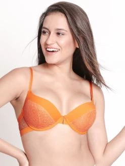 Susie Marigold Orange Lace Demi Cup Underwire Push Up Bra 10 Susie Marigold Orange Lace Demi Cup Underwire Push Up Bra -Shyaway s001 marigold 01