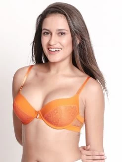 Susie Marigold Orange Lace Demi Cup Underwire Push Up Bra
