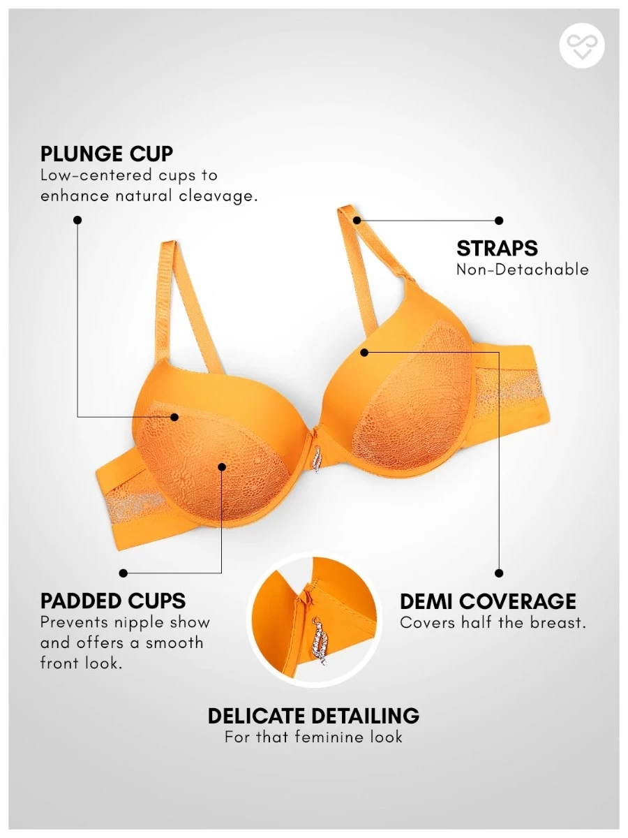 Susie Marigold Orange Lace Demi Cup Underwire Push Up Bra 4 Susie Marigold Orange Lace Demi Cup Underwire Push Up Bra - Image 2