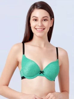 Susie Green Lace Black Strap Padded Underwire Plunge Bra -Shyaway s002 green 1