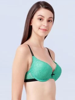 Susie Green Lace Black Strap Padded Underwire Plunge Bra -Shyaway s002 green 2