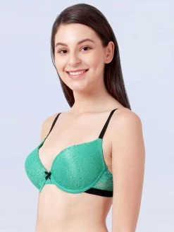 Susie Green Lace Black Strap Padded Underwire Plunge Bra -Shyaway s002 green 3