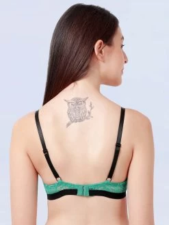 Susie Green Lace Black Strap Padded Underwire Plunge Bra -Shyaway s002 green 4