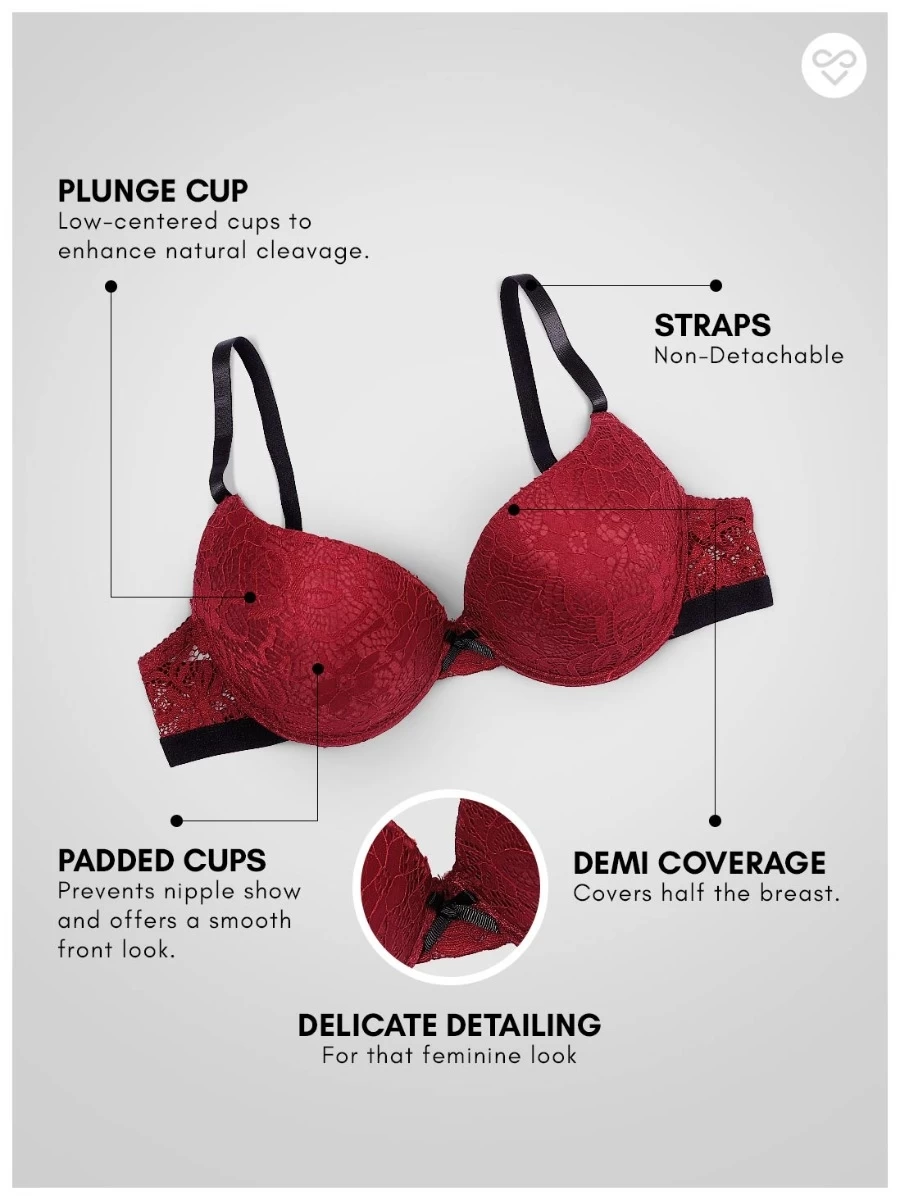 Susie Maroon Lace Black Strap Padded Underwire Plunge Bra 4 Susie Maroon Lace Black Strap Padded Underwire Plunge Bra - Image 2